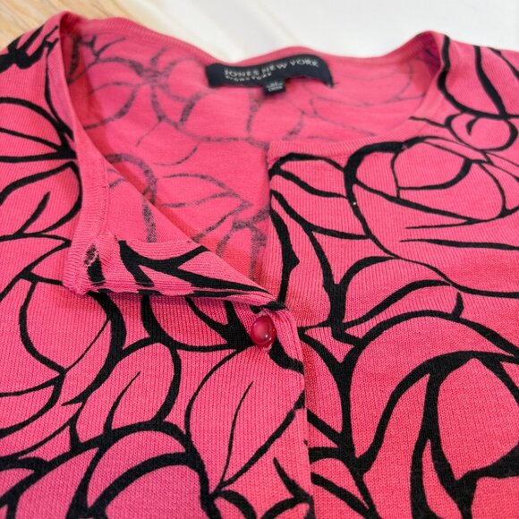 Jones New York Womens Pink/Black Floral Lightweight Button Down Cardigan Size M - Picture 7 of 13